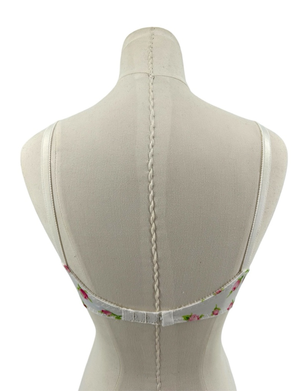 NWT Vtg 90s Maidenform White Rose Print Lace Trim Satin Chantilly Demi-Bra 34B - Picture 6 of 11